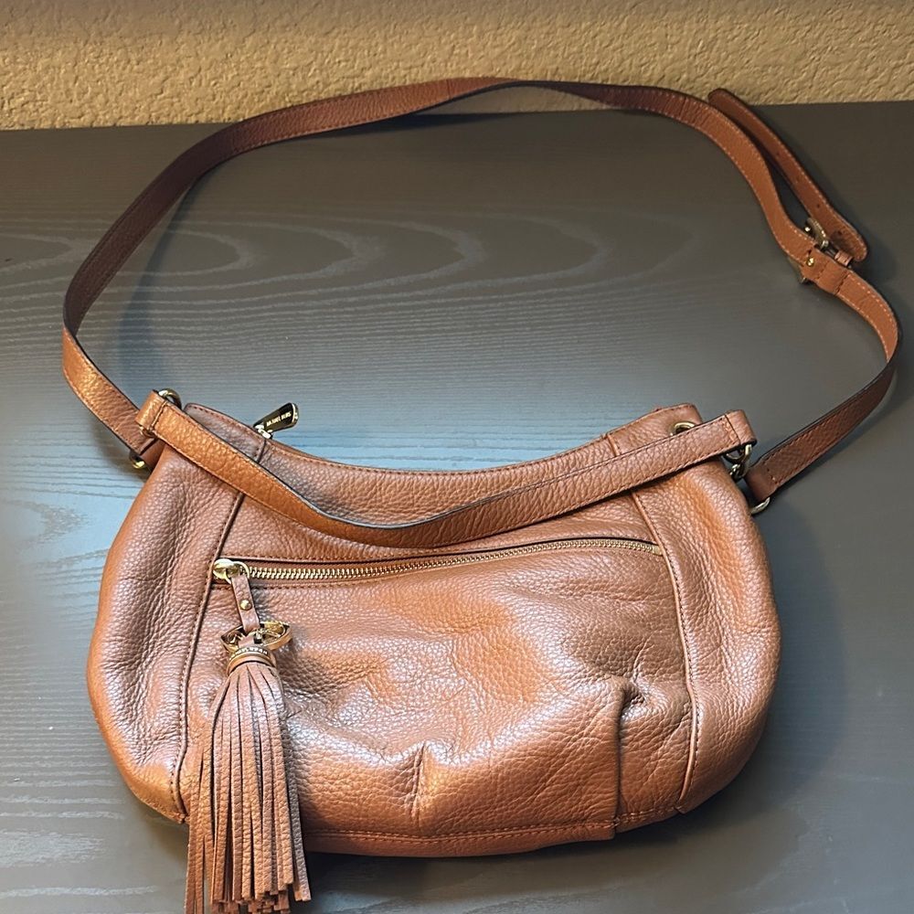 Michael Kors Tan Leather Shoulder Bag with Tassel Adjustable strap
